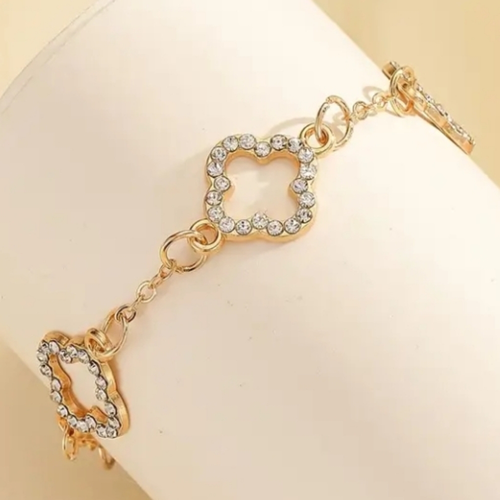 Goldtone Clover Bracelet with Crystal Accents - Picture 3 of 3